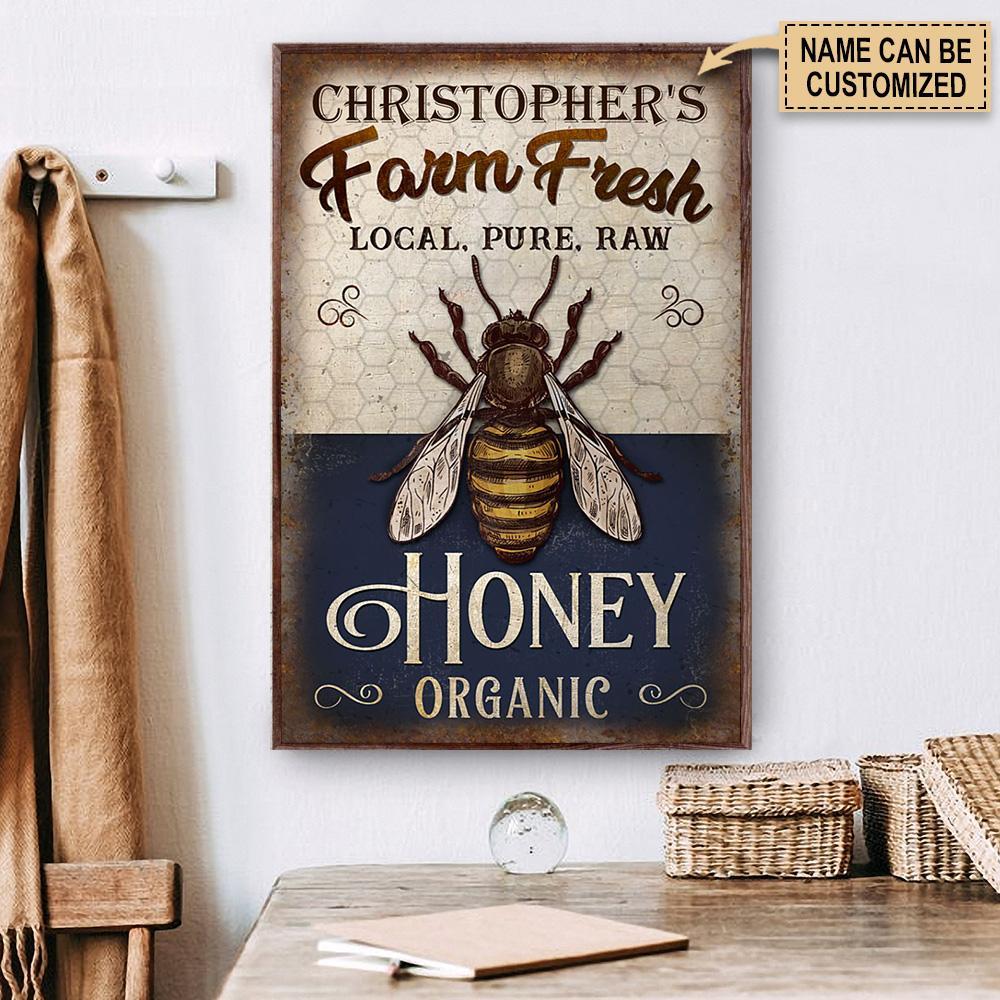 Aeticon Gifts Personalized Honey Bee Navy Farm Fresh Canvas Mom Dad Gift Home Decor