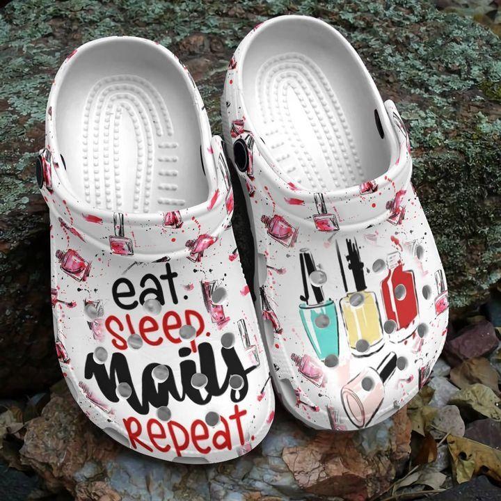 Nail Tech Personalize Clog, Custom Name, Text, Fashion Style For Women, Men, Kid, Print 3D Whitesole Eat Sleep Nail Repeat