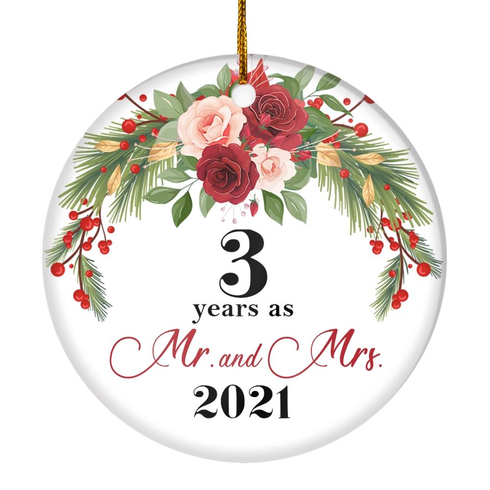 3RD WEDDING ANNIVERSARY 3 YEARS AS MR & MRS 2021 CHRISTMAS ORNAMENTS GIFTS FOR COUPLES HUSBAND WIFE HOLIDAY DECORATION CHRISTMAS TREE ORNAMENT