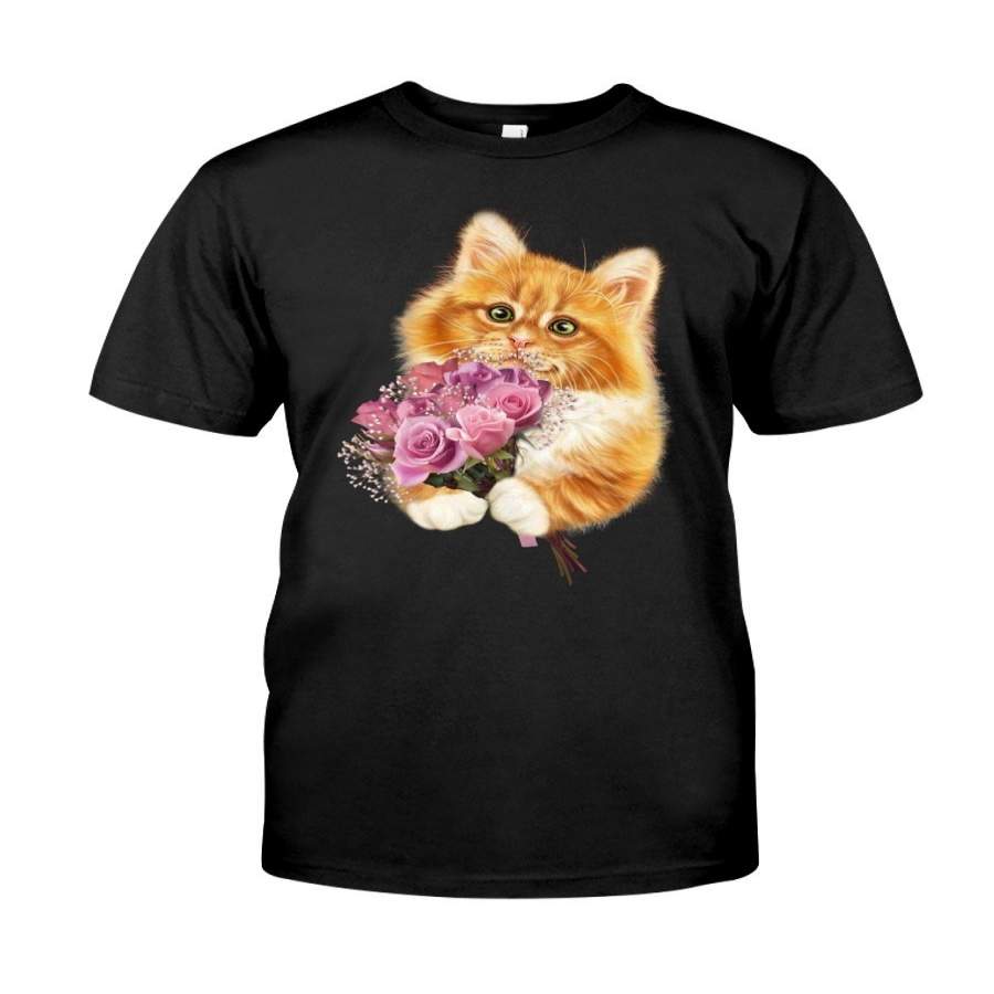 Cute Kitten With Roses T-Shirt Guys Tee