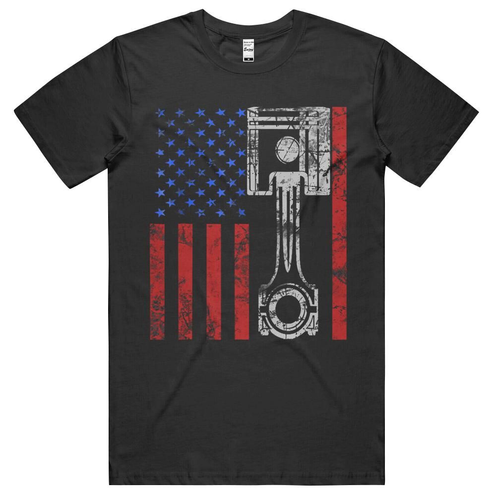 American Flag Piston Muscle Car Patriotic Vintage T-Shirt, Hoodie, Long Sleeve Tee