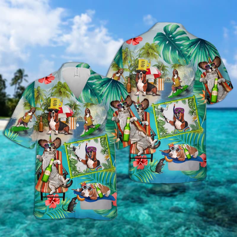 Basset Hound Surfing Hawaiian Shirt, Basset Hound Hawaiian Shirt, Aloha Shirt For Dog Lover