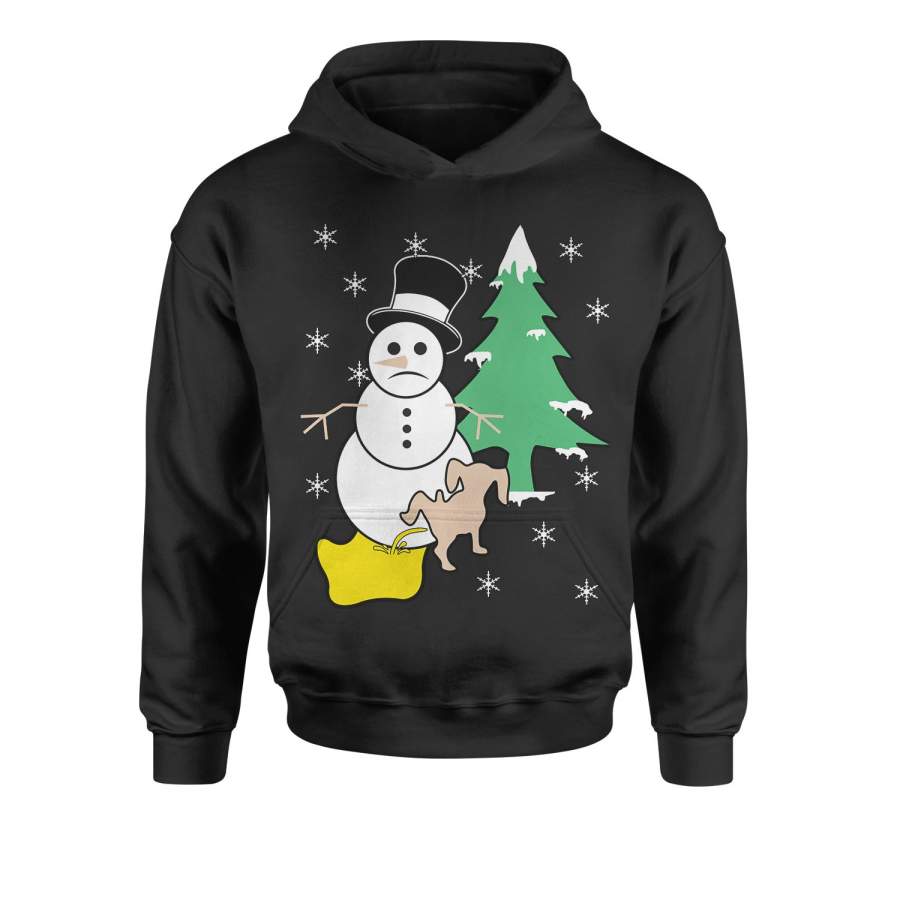 Snowman With Dog Peeing Ugly Christmas Youth-Sized Hoodie