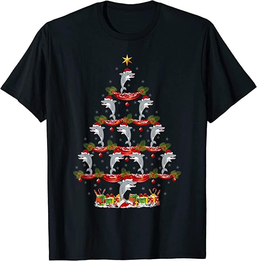 Dolphin Fish Lover Xmas Holiday Santa Dolphin Christmas Tree T-Shirt