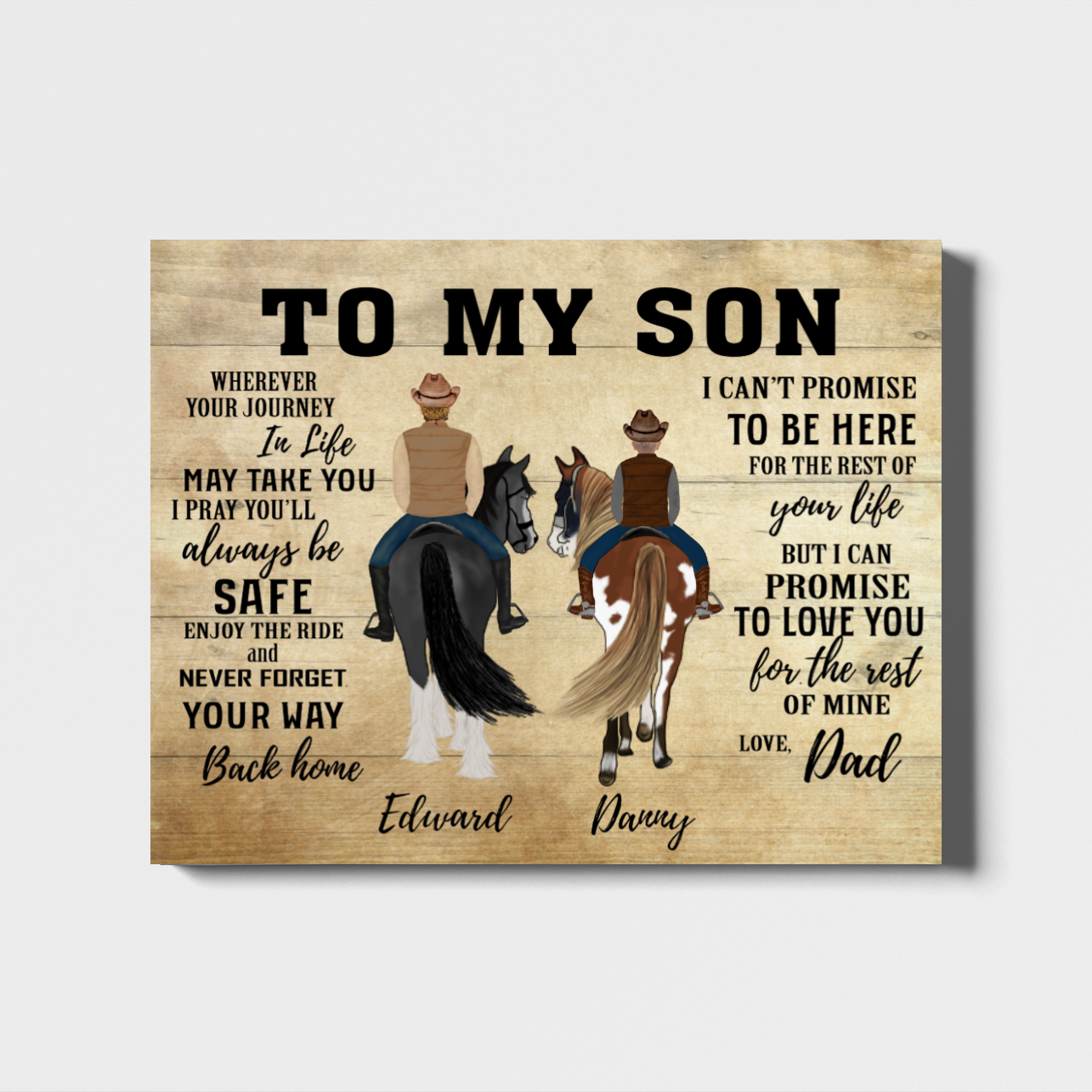 [Personalized Name] Riding Horse Father And Son Landscape Canvas Home Decor’S Gift Gift For Son