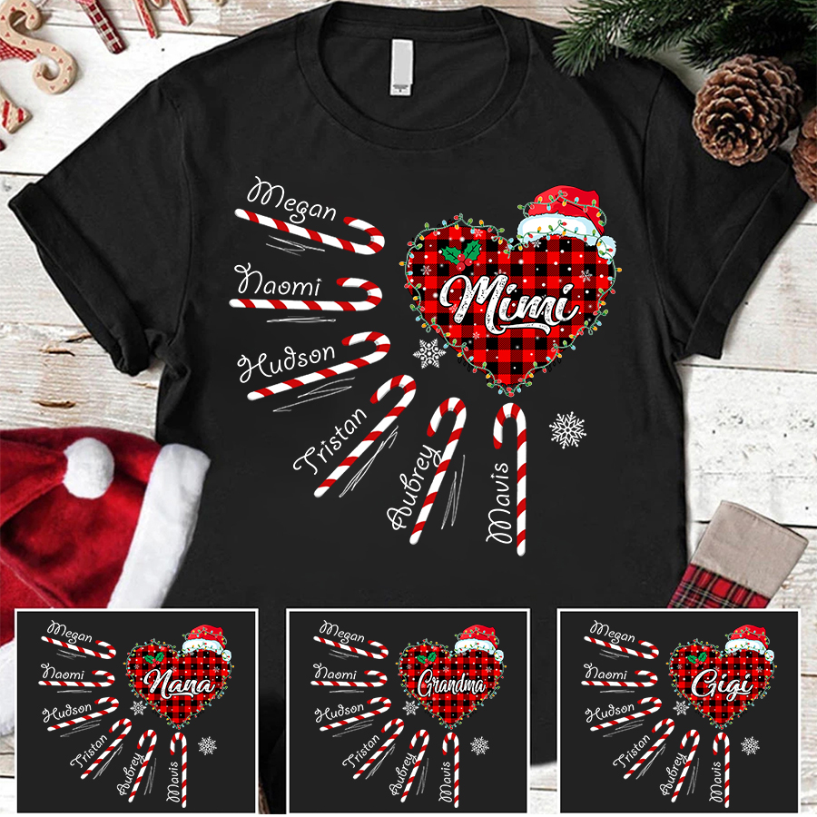 Personalized Nana Heart Christmas Shirt, Custom Grandkids Grandma T Shirt, Grandma Christmas