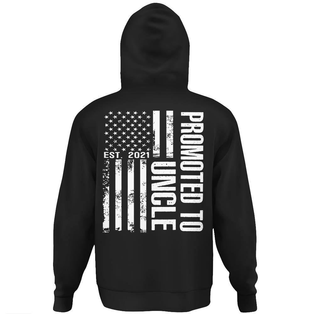 Mens Promoted To Uncle 2021 American Flag Cools Fathers Day Hoodie Print On Back