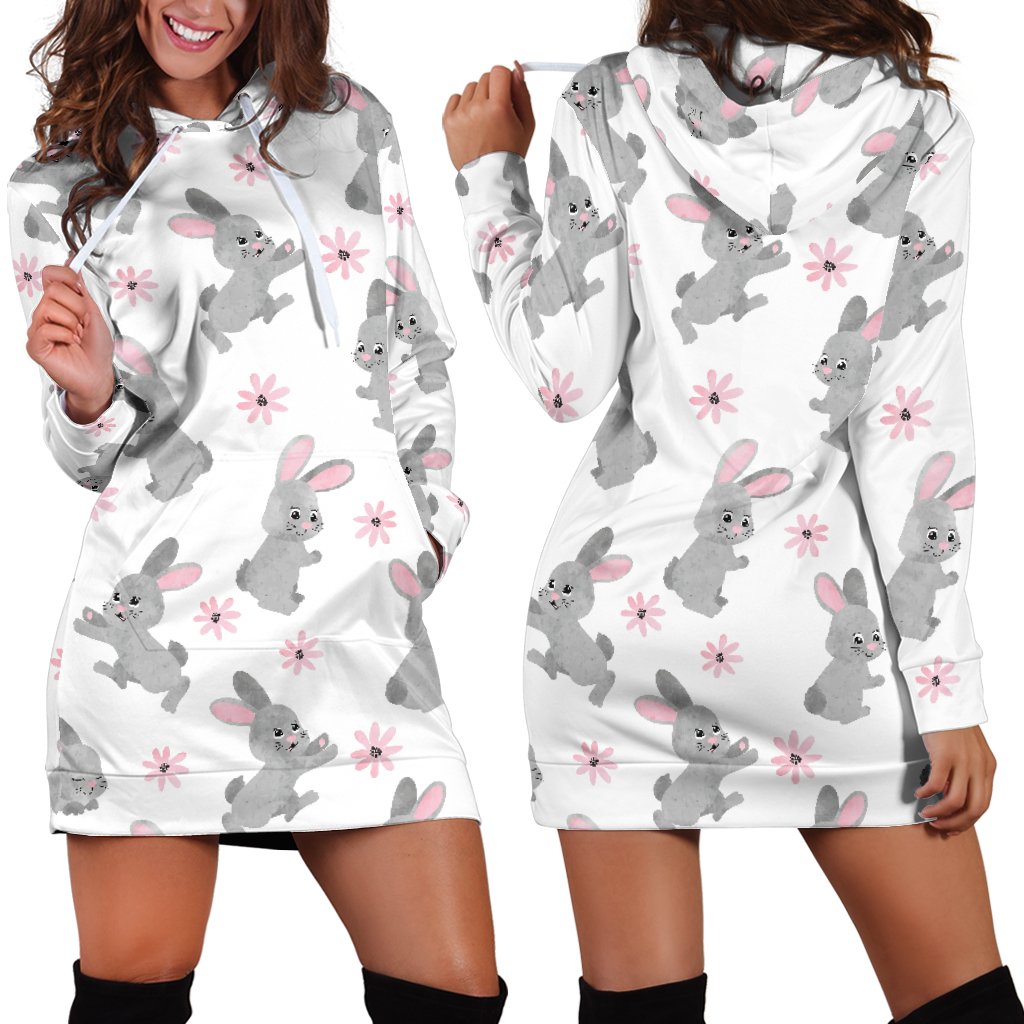 Watercolor Cute Rabbit Pattern Women’S Hoodie Dress