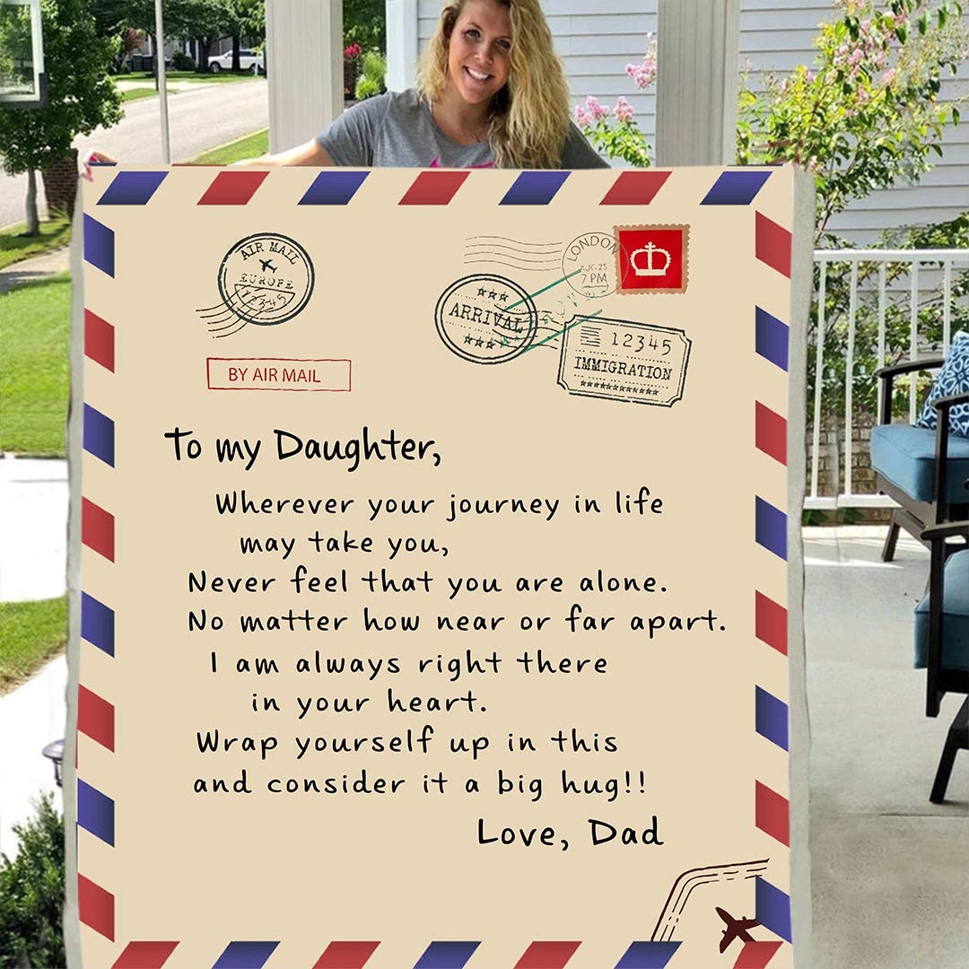 Letter Postcard to My Daughter I Love You Even When I’m not Close by, i Want You to Know i lve and Appreciate You 3D Custom Fleece Blanket Gift for Kids Children dad