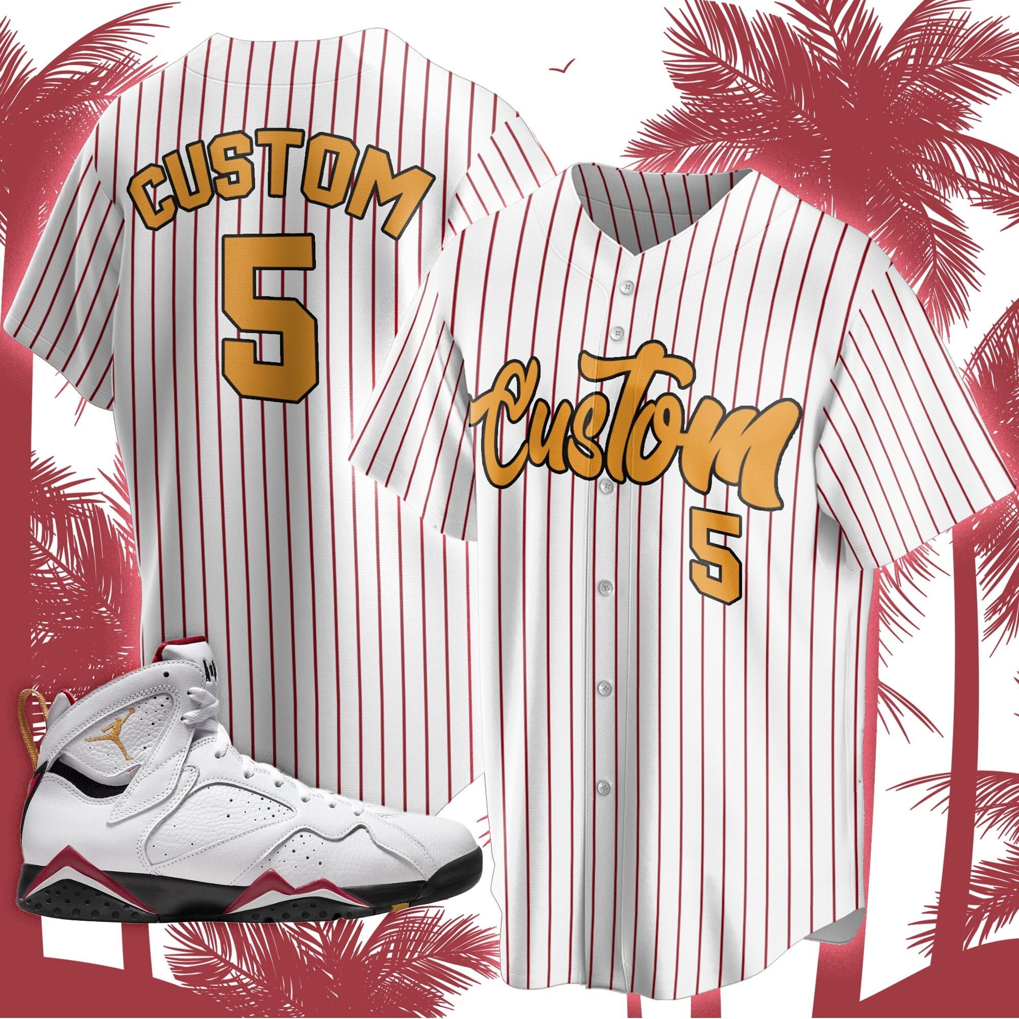 Baseball Jersey Custom Text match Jordan 7 Cardinal, Custom Team Name Number Shirt, Personalized sneaker shirt