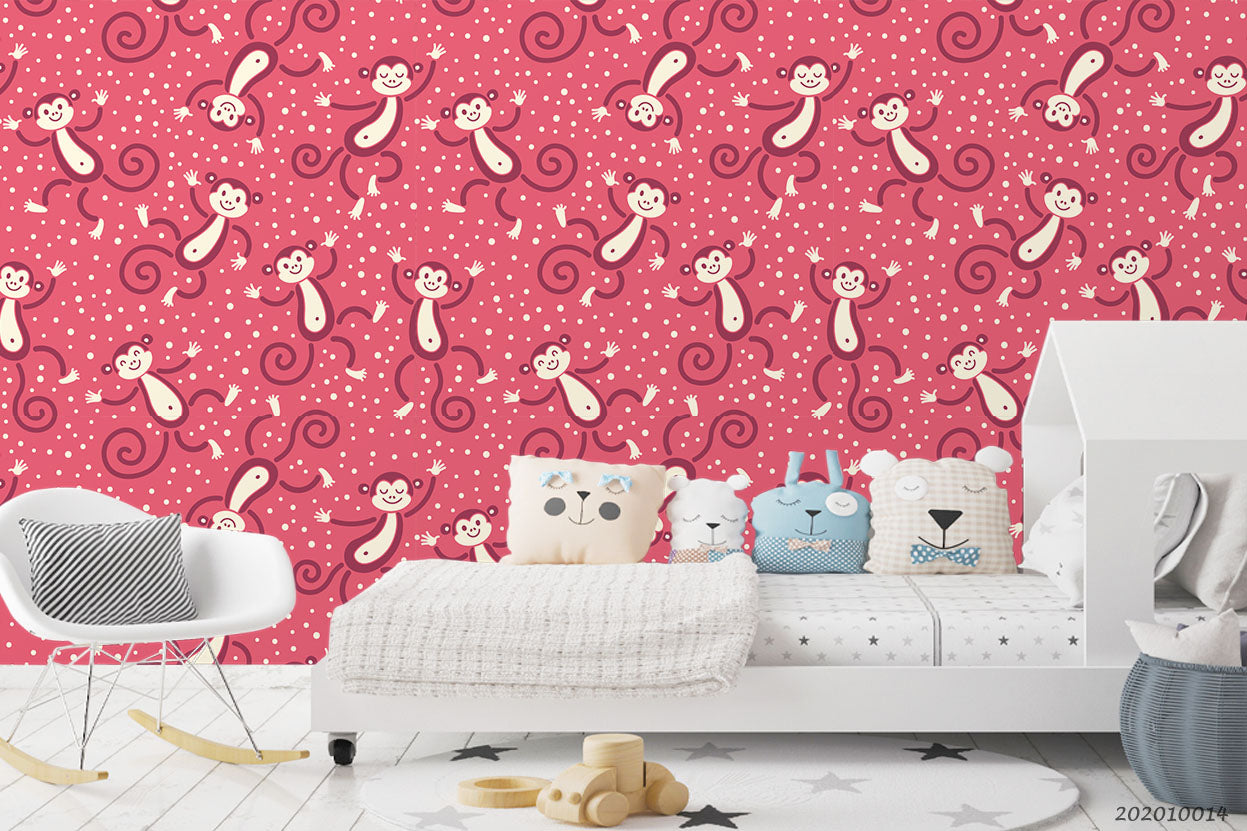 3D Cartoon Cute Animal Monkey Pattern Wall Mural Wallpaper Wj 5031