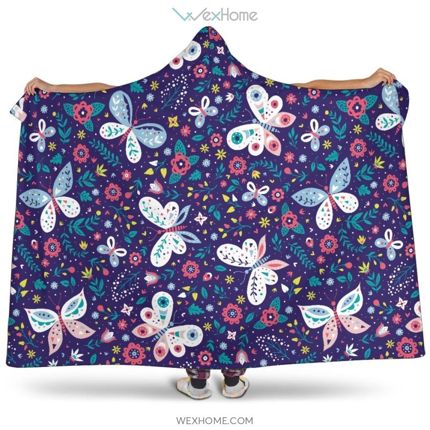 Colorful Butterfly Flower Pattern.Eps Hooded Blanket