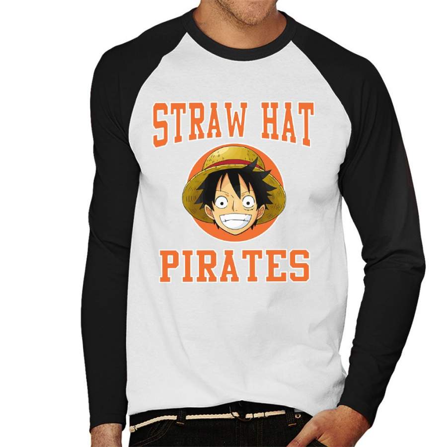 Straw Hat Pirates Monkey D Luffy One Piece Men’s Baseball Long Sleeved T-Shirt