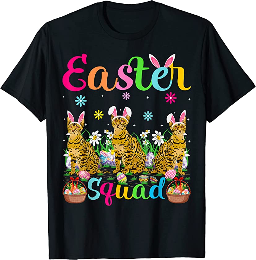 Bengal Cat Bunny Ear Easter Squad Bengal Cat Happy Easter T-Shirt