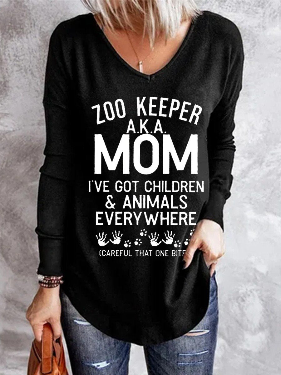 Women’S Zoo Keeper Mom V-Neck Long Sleeves Sweatshirt