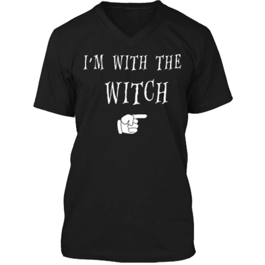 Men’s Halloween Couples Costume I’m With The Witch Mens Printed V-Neck T