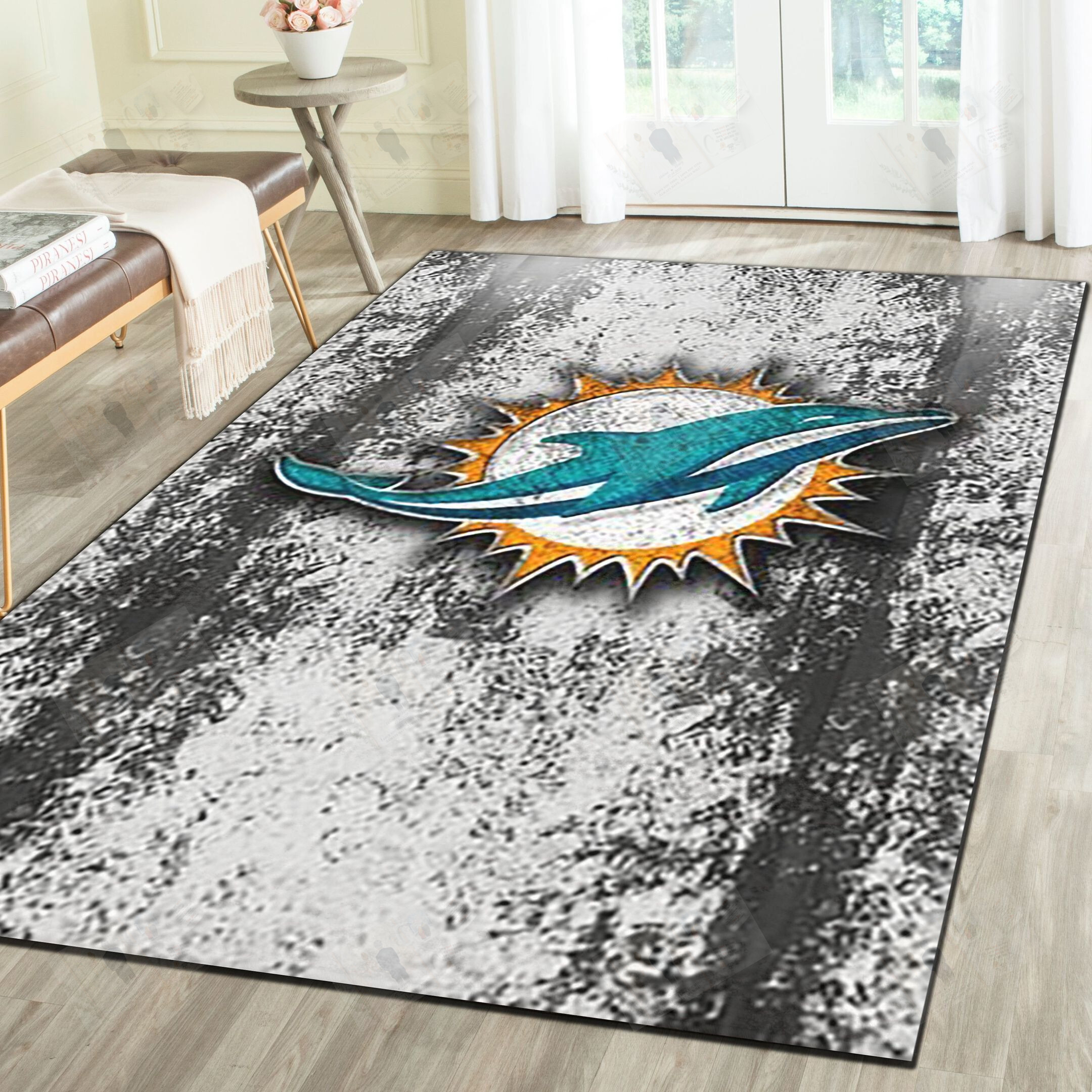 Miami Dolphins Area Rugs, Football Team Living Room Bedroom Carpet, Sports Floor Mat Home Decor