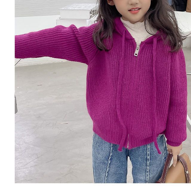 2022 Autumn Winter New Korean 4-11Y Baby Boys Girls Hooded Cardigan Jacket Simple Pure Color Kid Loose Zipper Knitted Sweater alx