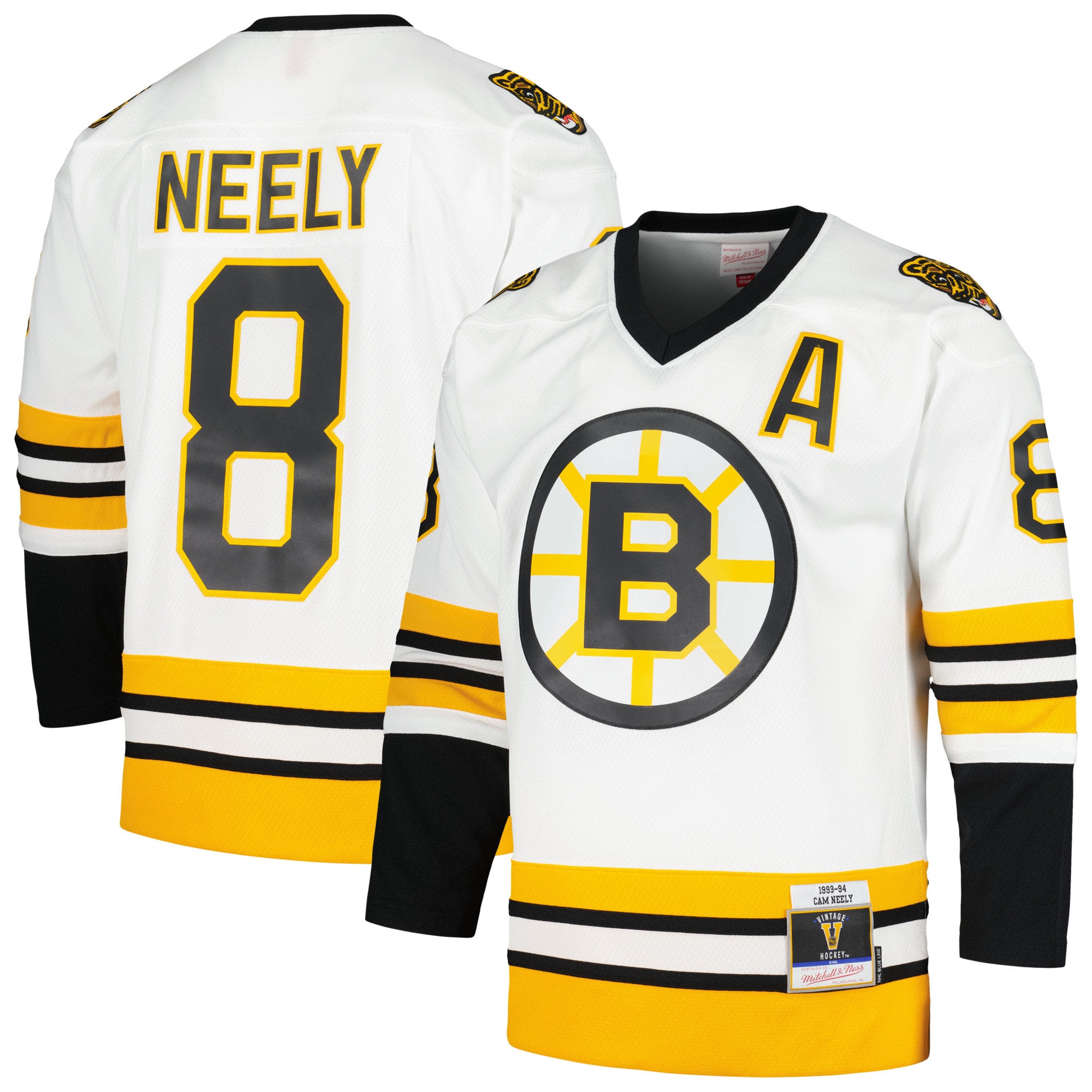 Men's Boston Bruins Cam Neely Mitchell & Ness White 1993/94 Blue Line Player Jersey