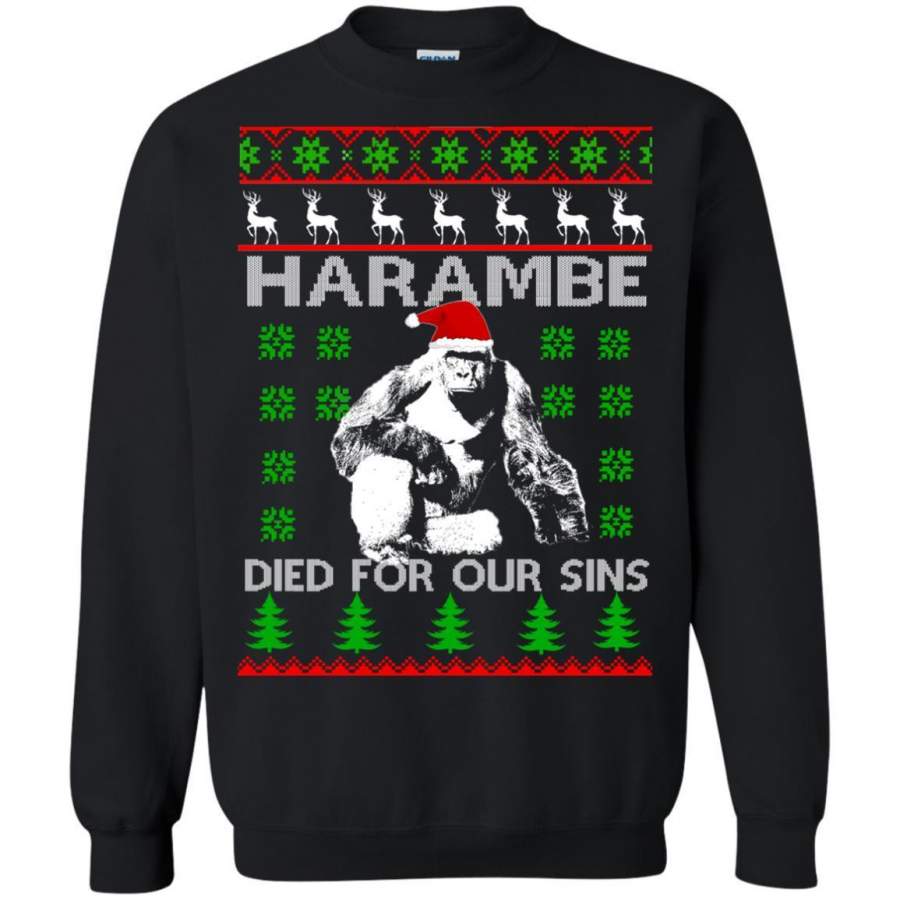 AGR Harambe Died For Our Sins  Ugly Christmas sweatshirt