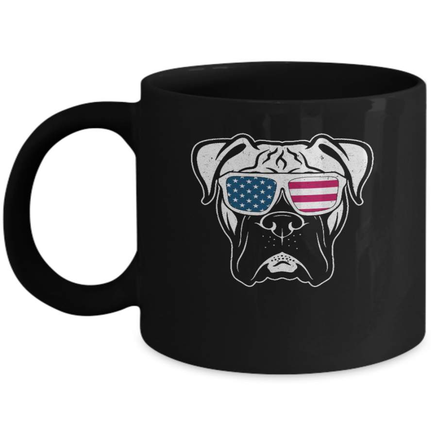 Boxer Dog American Flag Glasses 4Th Of July Mug