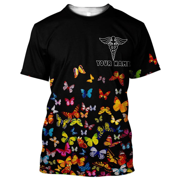 Personalized Butterfly Color Nurse T Shirt, Best Nurse Apparel For Nurse Lovers