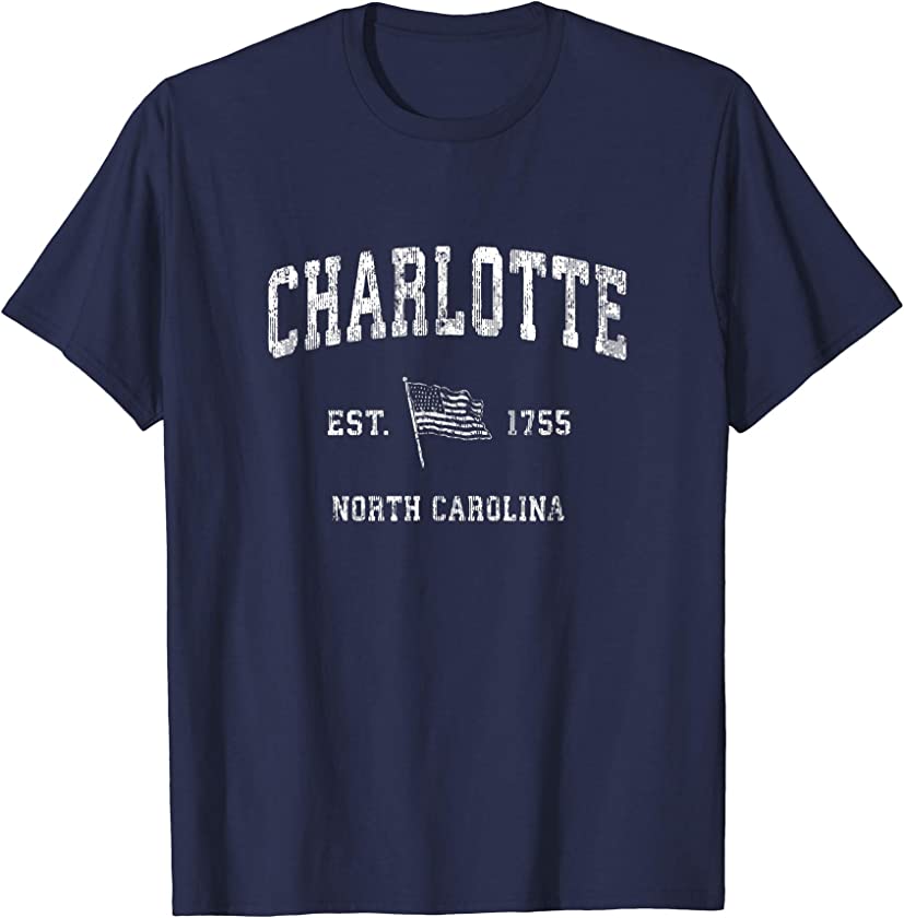 Charlotte North Carolina NC T-Shirt Vintage US Flag Tee