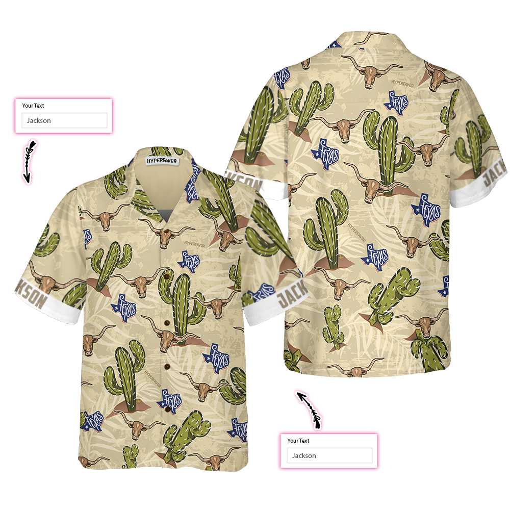 Texas Longhorn Cactus Custom Hawaii Unique Shirt For Lovers Ha958