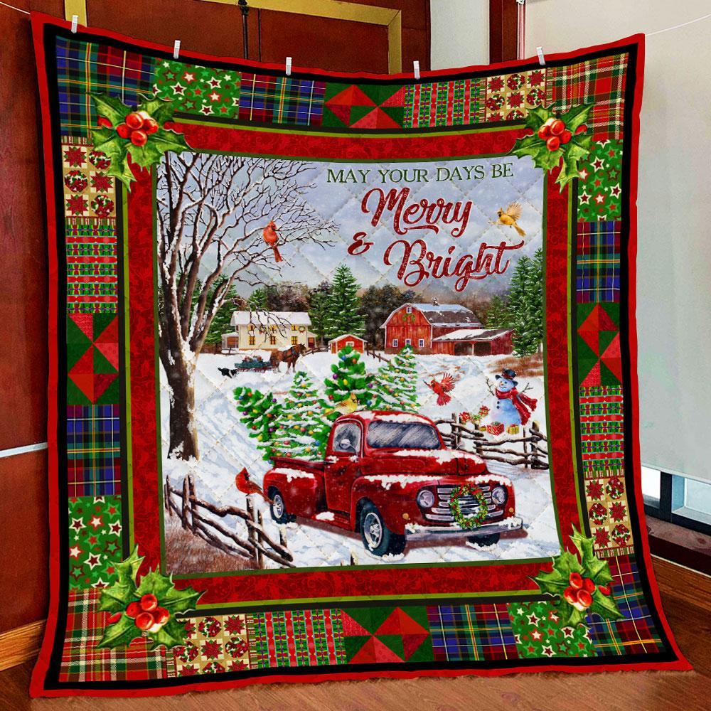 Be Merry And Bright. Red Truck Quilt Blanket Red Truck Decoration Red Truck Christmas Decor Good Christmas Gift