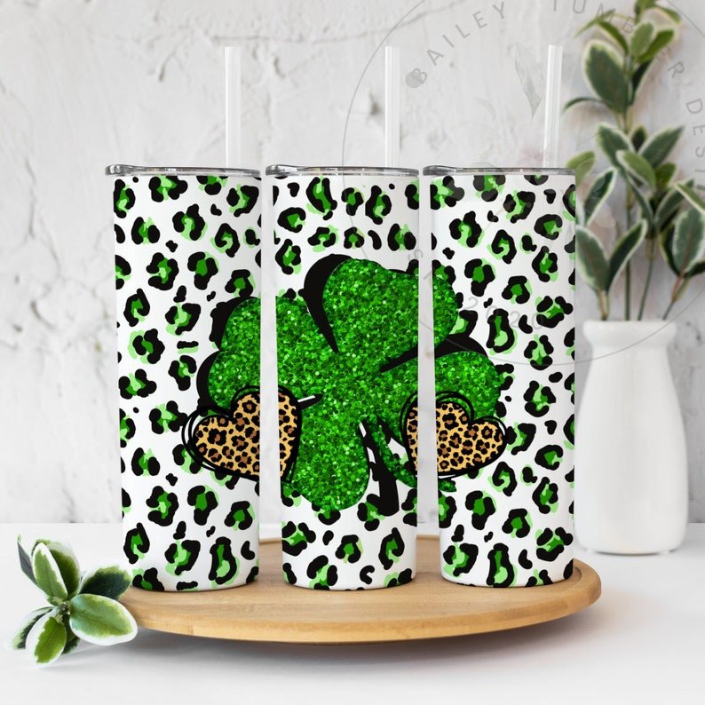 St.Patrick’S Day Tumbler Design Luck Shamrock Leopard Stainless Steel Tumbler