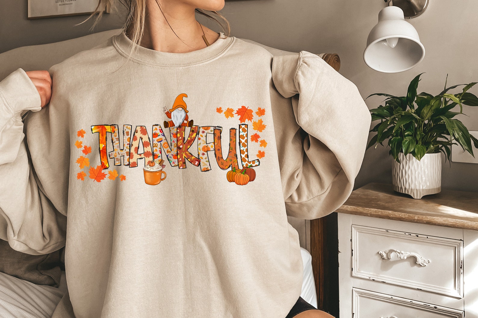 Thankful Sweatshirt Halloween 2D Crewneck Sweatshirt All Over Print Sweatshirt For Women Sweatshirt For Men Sws3600