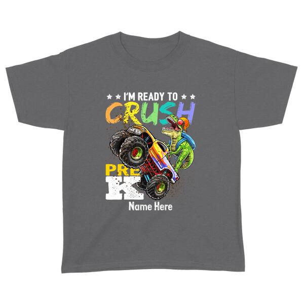 Trending Personalized Crush Custom Grade Dinosaur Monster Truck Back To School Gifts For Boys T-Shirt