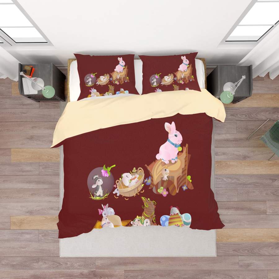 3D Claret Rabbit Quilt Cover Set Bedding Set Duvet Cover Pillowcases SF40