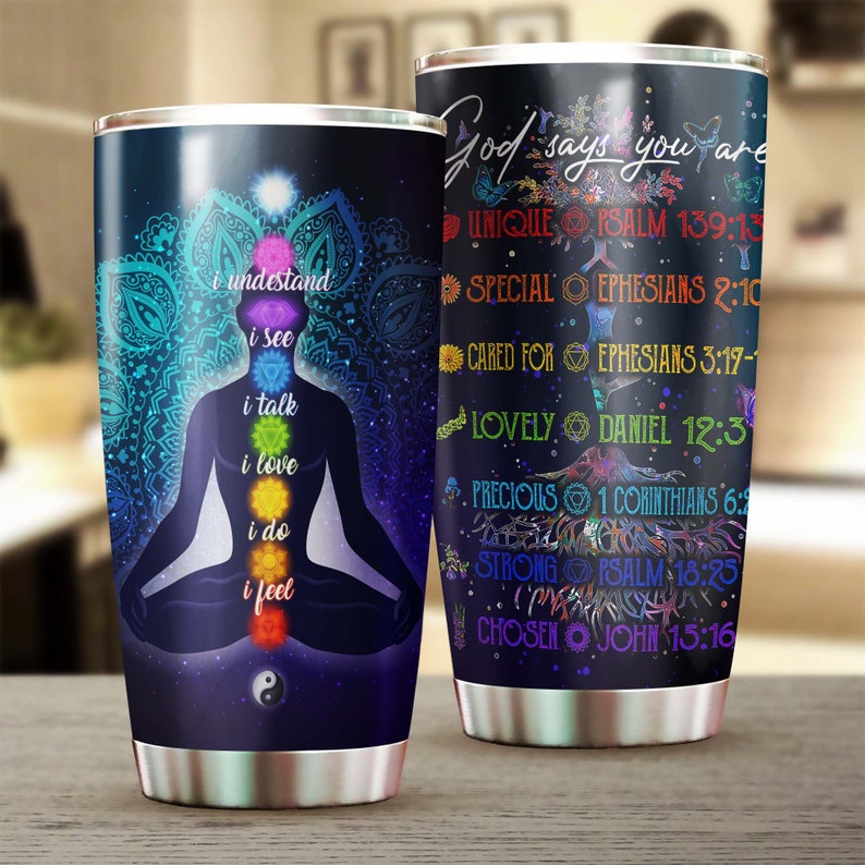 Hexagram Seven Chakra Tapestry Meditation I Understand I See I Feel Stainless Steel Tumbler- Yoga Tumbler -Birthday Gift – Gift For Women