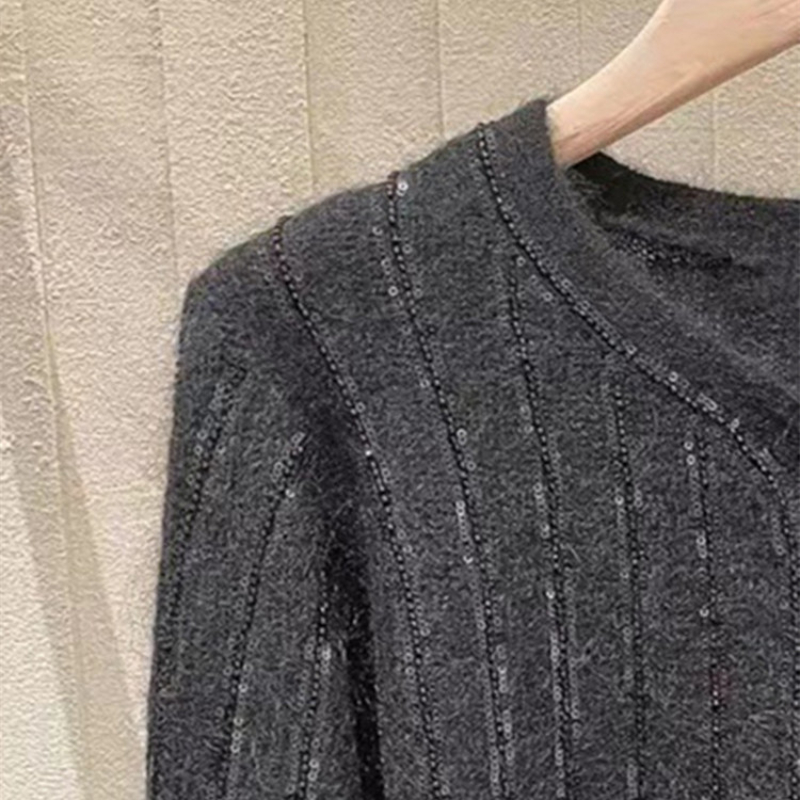 Women Slim Sequins Sweater Round Neck Three Quarter Sleeve Knitwear O-neck Female Knit Cardigan alx