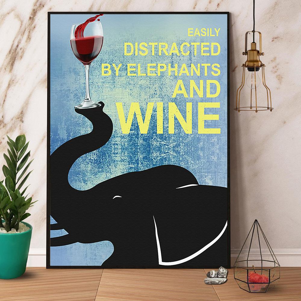 Elephant Wine Easily Distracted By Elephants And Wine Paper Canvas Prints Poster Wall Art