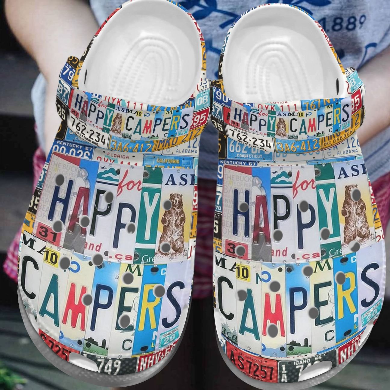 Camping Personalize Clog, Custom Name, Text, Fashion Style For Women, Men, Kid, Print 3D Whitesole Happy Campers