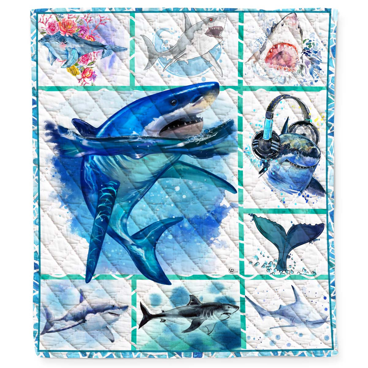 White Shark Lover Quilt Blanket