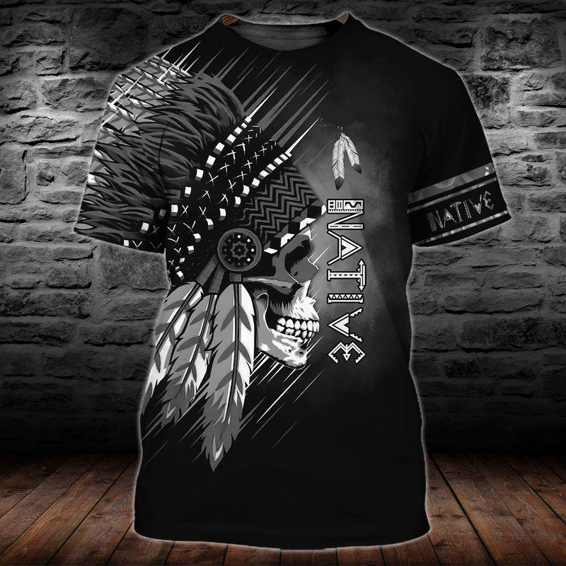 Black And White Native Skull 3D Tshirt