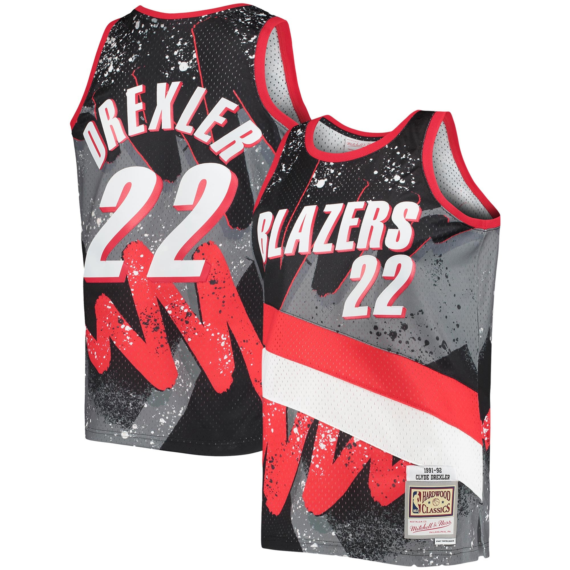 Clyde Drexler Portland Trail Blazers Mitchell & Ness Hardwood Classics 1991-92 Hyper Hoops Swingman Jersey – Black NBA