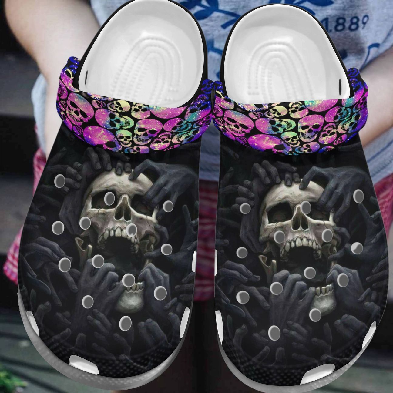 Skull Personalized Clog, Custom Name, Text, Color, Number Fashion Style For Women, Men, Kid, Print 3D Black Skull