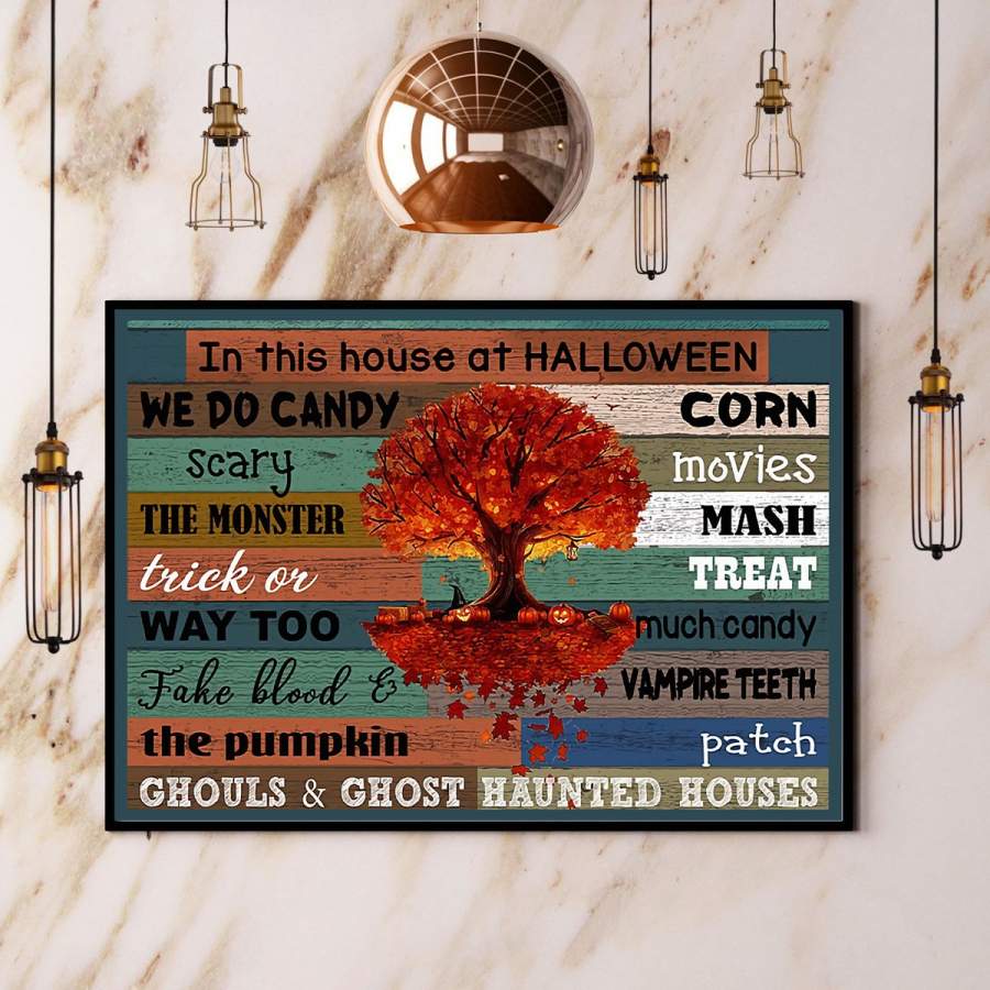 In this house at Halloween paper poster no frame/ wrapped canvas wall decor full size