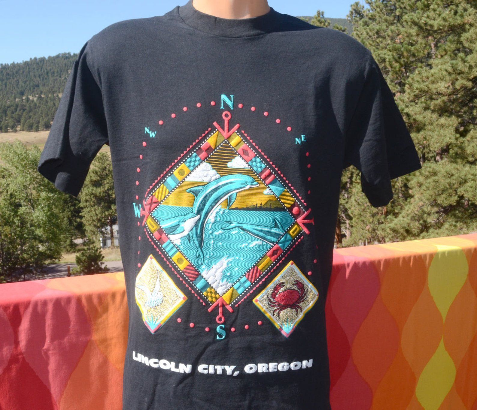 Vintage 80S Tee Oregon Lincoln City Coast Beach Dolphin Nature Shirt