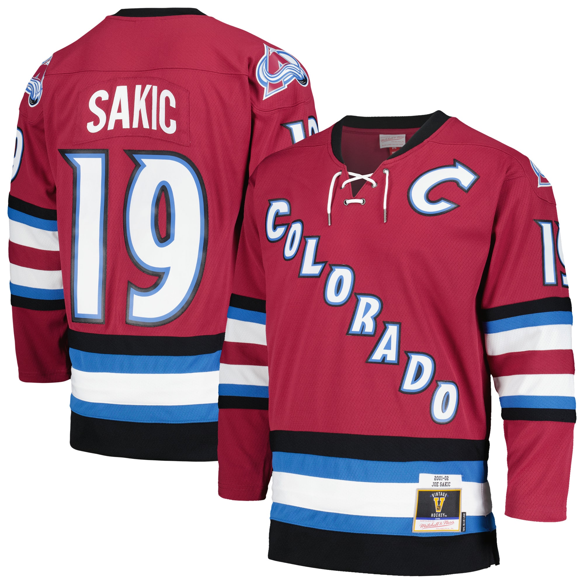 Joe Sakic Colorado Avalanche Mitchell & Ness 2001/02 Blue Line Alternate Player Jersey – Burgundy