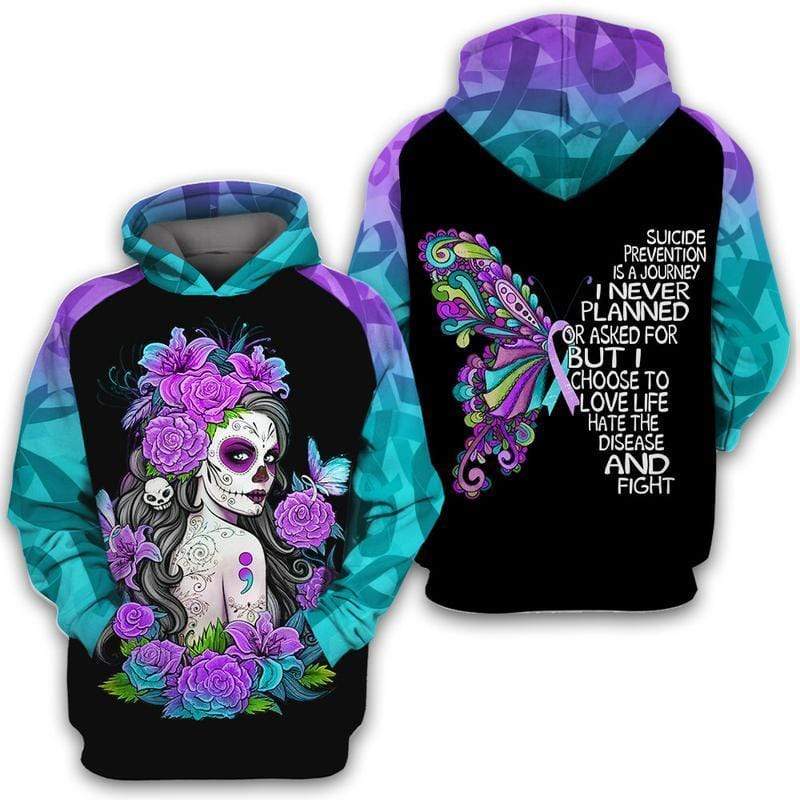 Sugar Skull Girl Suicide Prevention Purple Hoodie 3D #Va