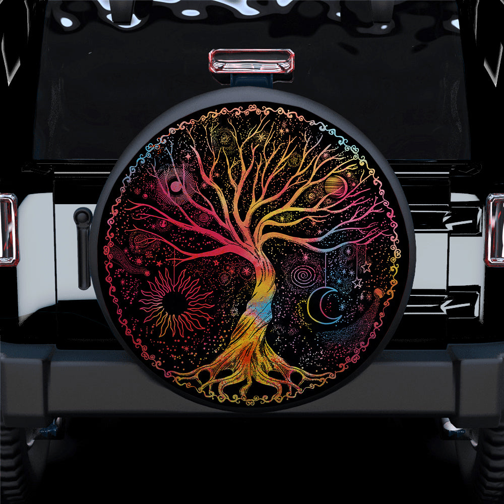 Trippy Psychedelic Tree Of Life Sun Moon Jeep Car Spare Tire Covers Gift For Campers