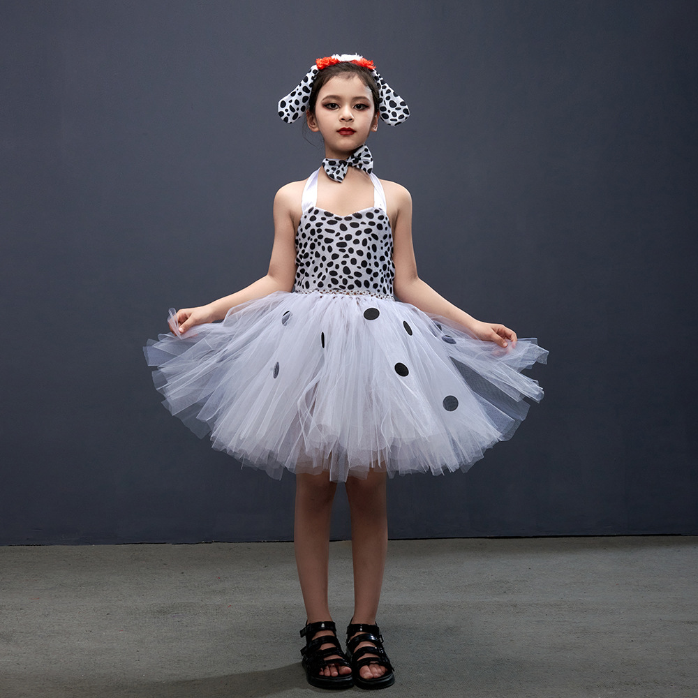 BKQU Dalmatians Dog Halloween costume for kids princess dress for Girls Dalmatian Dog style Cosplay Costume Dresses alx