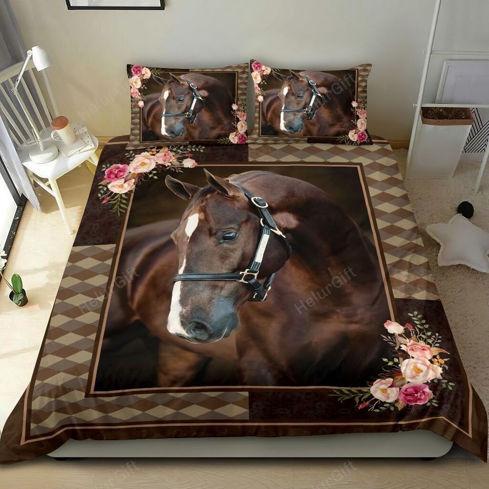 Horse Flower Loving Quilt Bed Set