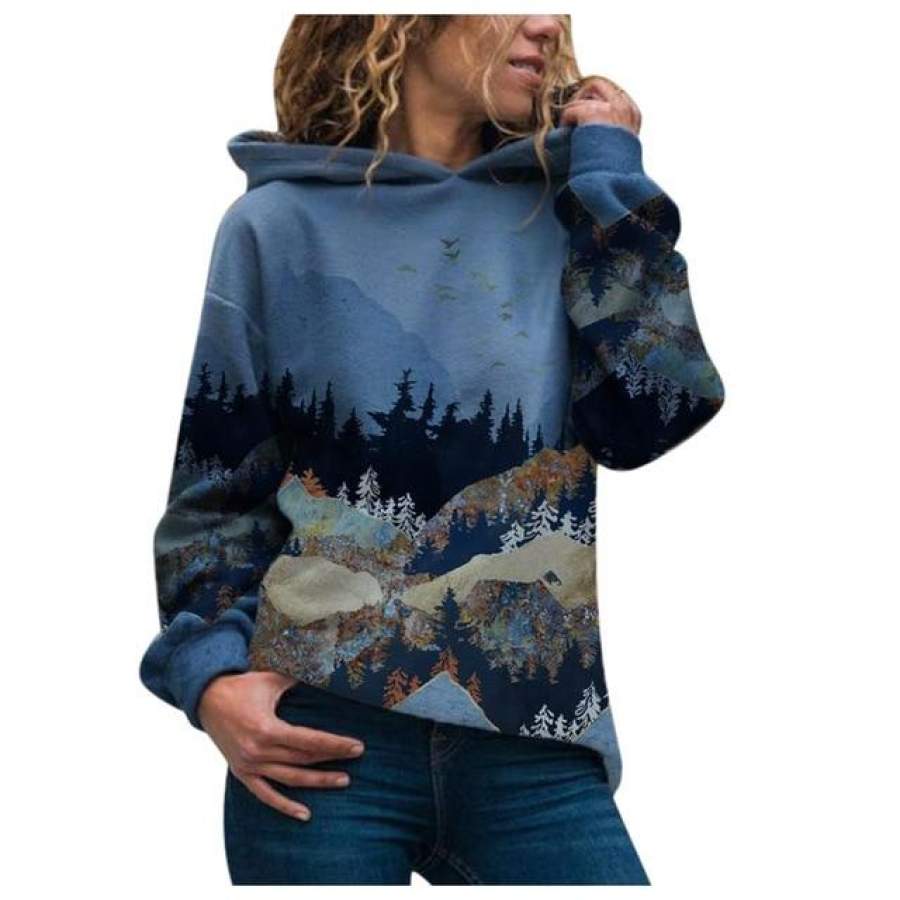 Aesthetic Hoodies Women Plus Size Mountain Printed Pullover