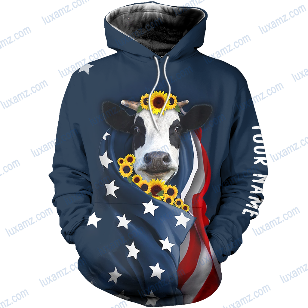 AMERICA LOVE COW FLAG PERSONALIZED NAME ALL OVER PRINT